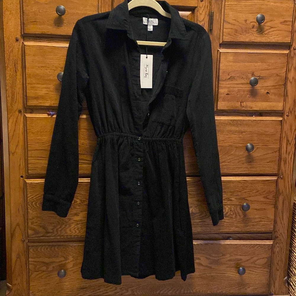 NWT Size M black corduroy long sleeve dress